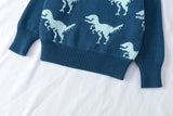Sweater azul de lana con diseño dinosaurios