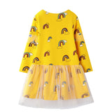 Vestido 100% algodón amarillo arcoiris con ruedo de tul