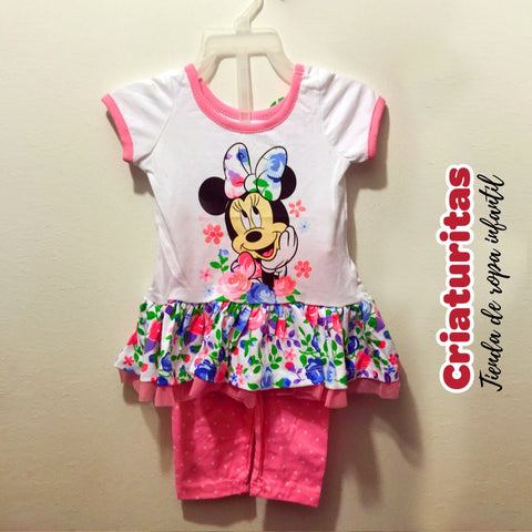 Precioso conjunto Disney Minnie mouse, 100% algodón calzas+ polera