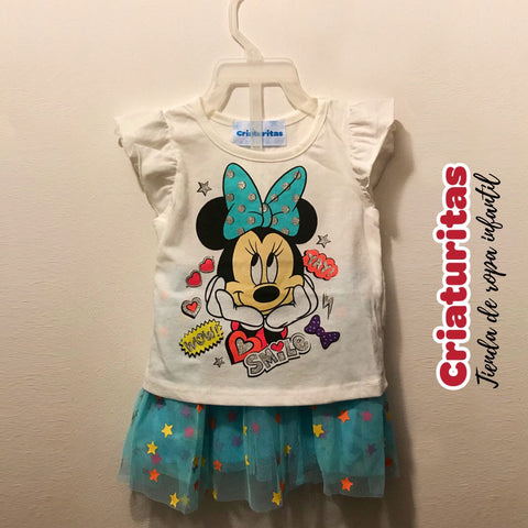 Bello conjunto polera y falda tutu Minnie mouse Disney