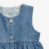 Vestido jeans interior floral, bellos detalles bordados