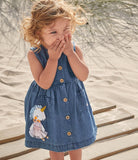 Vestido jeans interior floral, bellos detalles bordados
