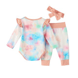 Precioso y exclusivo conjunto flores estilo tie-dye, incluye cintillo