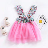 Adorable vestido floral con tutú de tul rosado